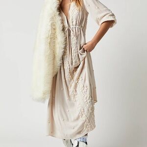 Embroidered Cream Midi Dress